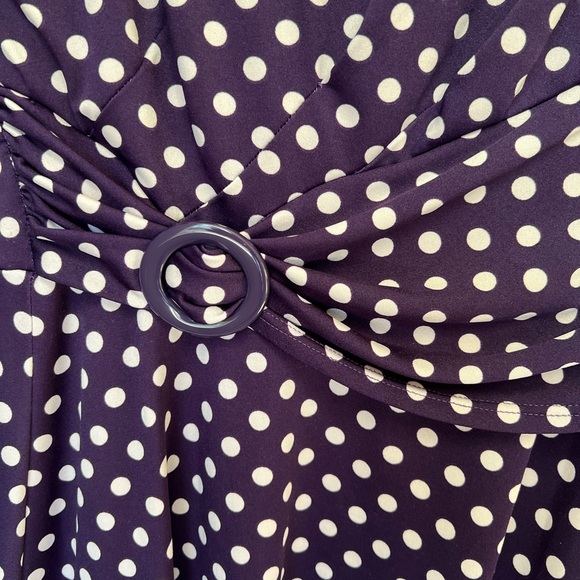 Purple Flare Dress with Cream Polka Dots, Ruche Style Belt Sz Small (runs large) - Picture 7 of 8